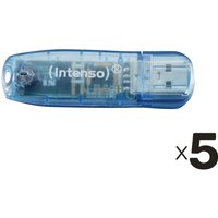 INTENSO USB-Stick Rainbow Line 4 GB Blau/Transparent 5er Pack